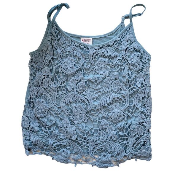 Mossimo Supply Co. Light Blue Paisley Crochet Lace Cropped Tank Top Size Small - Picture 2 of 9